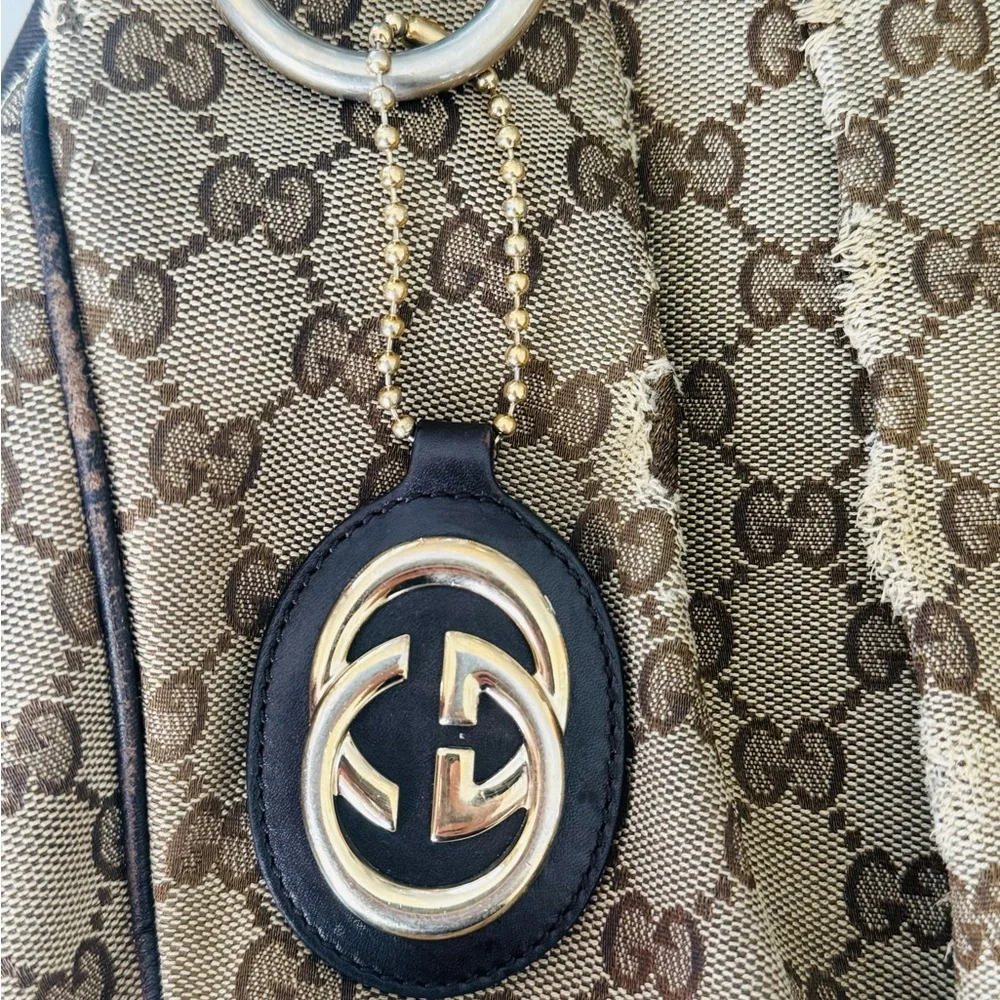 Gucci Beige and Brown GG Canvas Tote with Dark Brown Leather Trim